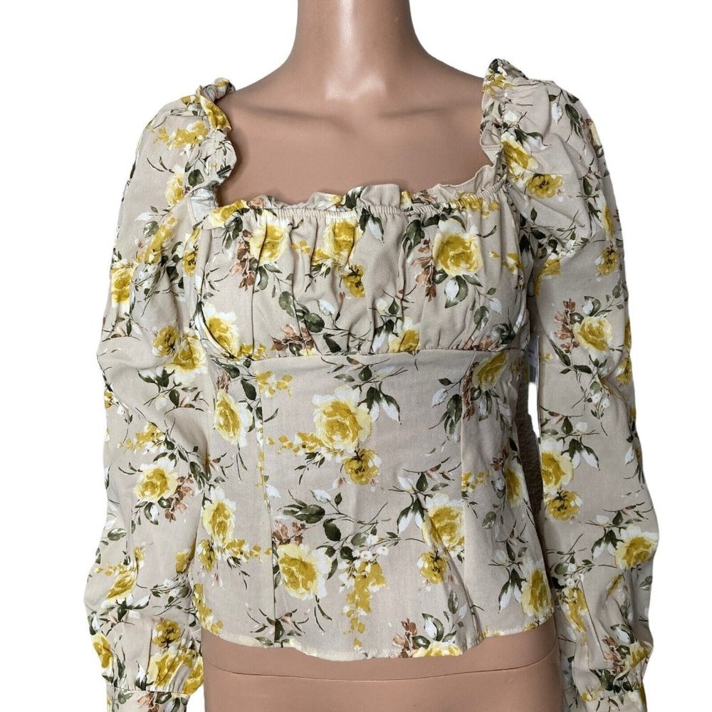Row A Blouse Womens Small Ruffled Floral Light Multicolored